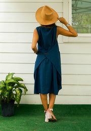 Teal Organic Cotton Wrap Dress with Pockets