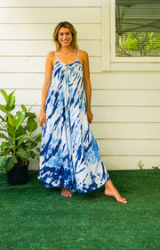 S4087- Blue Indigo Shibori Tie Dye Tiered Maxi Dress