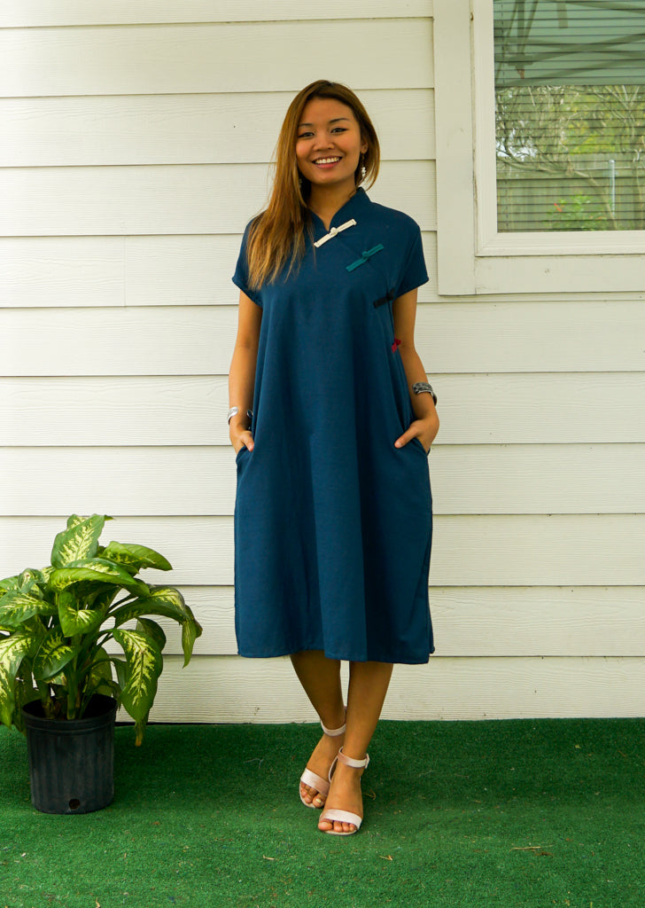 Teal Organic Cotton Dress with Pockets