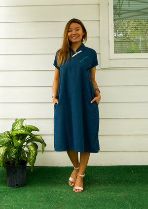 Teal Organic Cotton Dress with Pockets