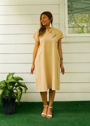 Light Brown Organic Cotton Dress with Pockets