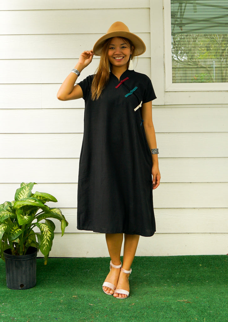 Black Organic Cotton Dress with Pockets