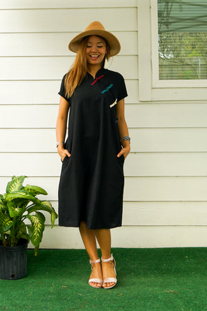 Black Organic Cotton Dress with Pockets