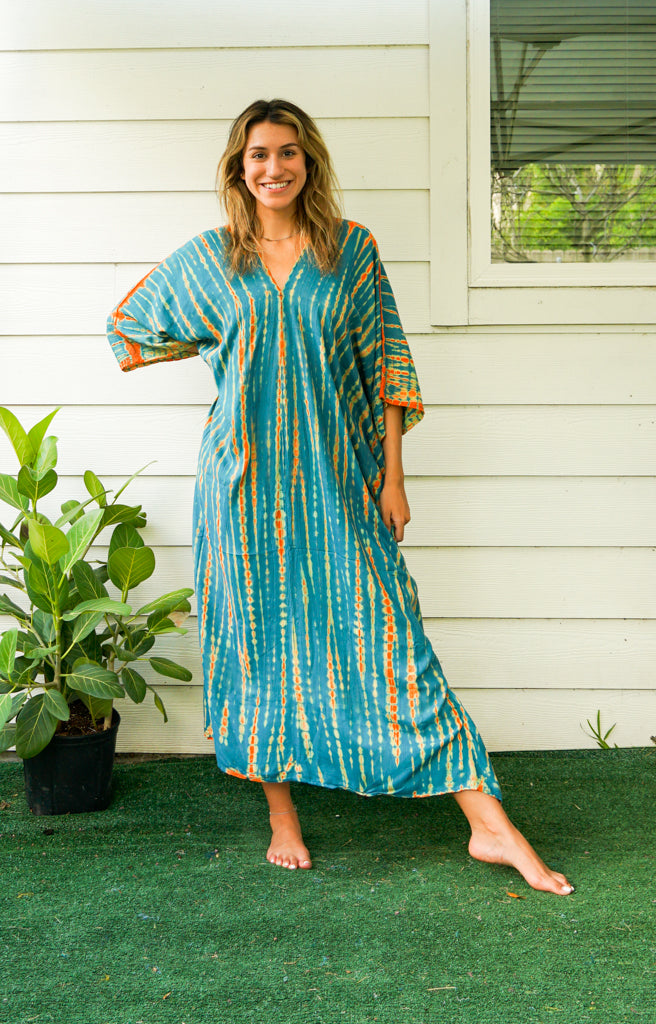 Teal Ember Tie-Dye Kaftan