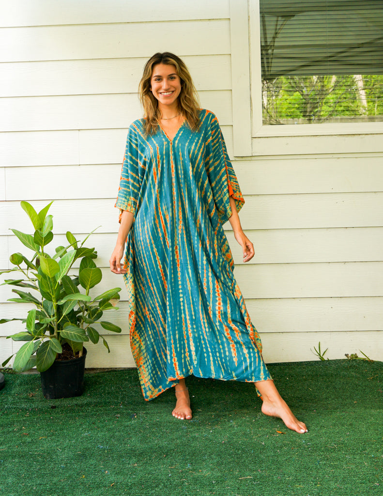 Teal Ember Tie-Dye Kaftan