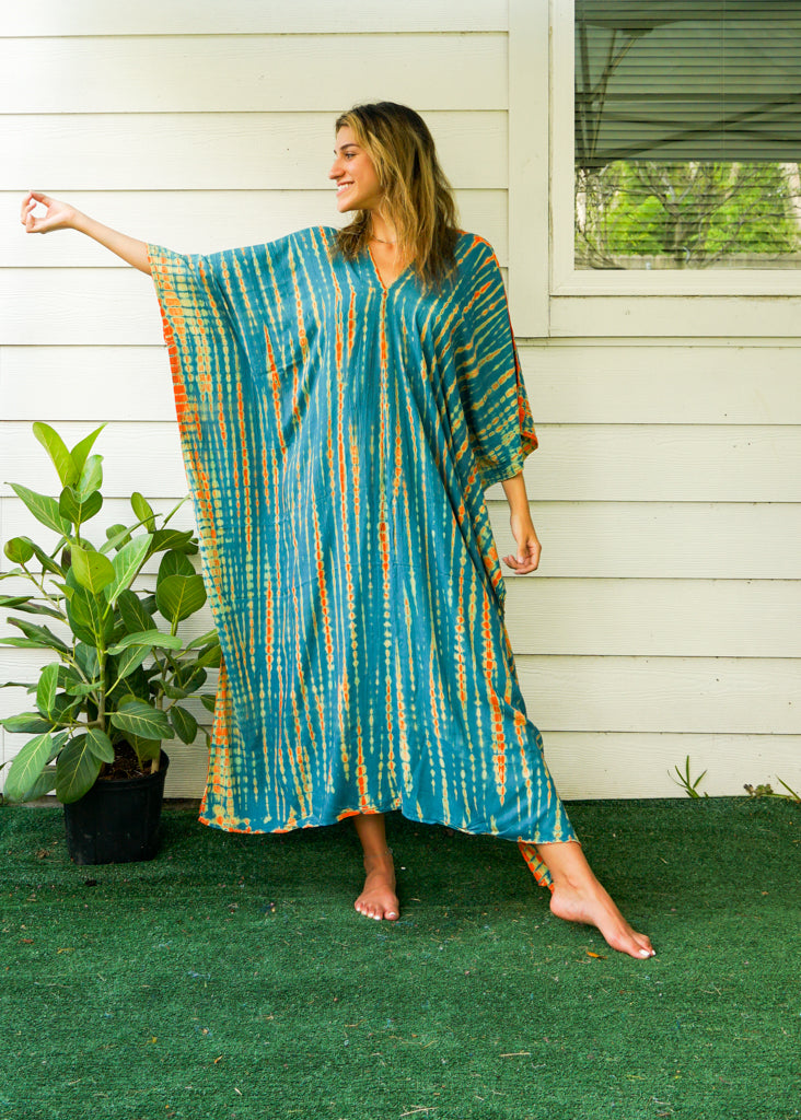 Teal Ember Tie-Dye Kaftan