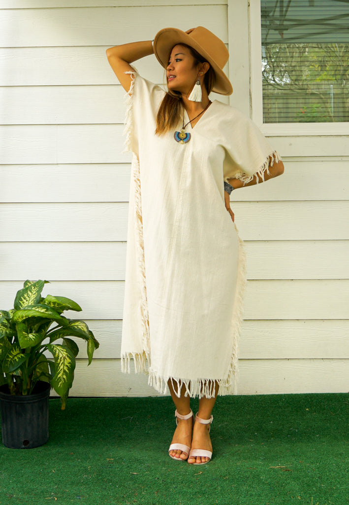 Natural Cotton Maxi Kaftan Dress