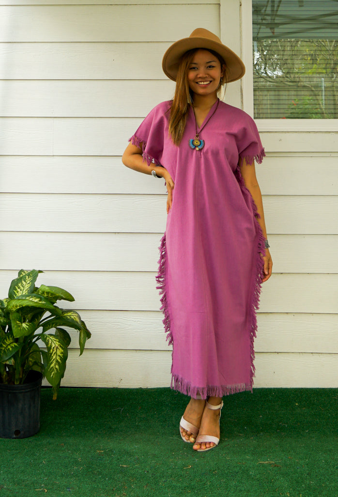 Pink Cotton Maxi Kaftan Dress