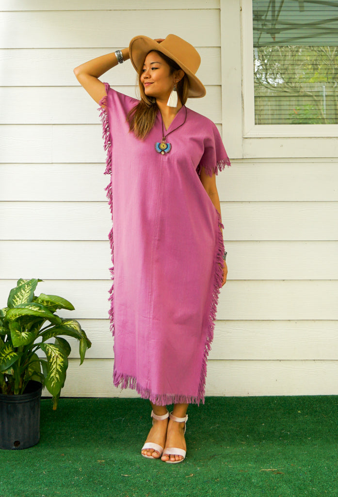 Pink Cotton Maxi Kaftan Dress