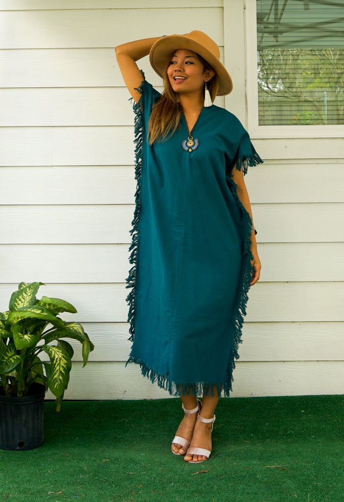 Teal Cotton Maxi Kaftan Dress