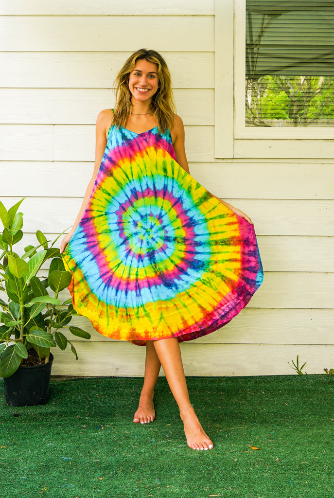D4148- Hand Dyed Rainbow Sundress Hippie Dress