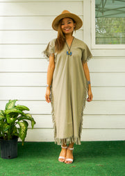 Earth Green Cotton Maxi Kaftan Dress