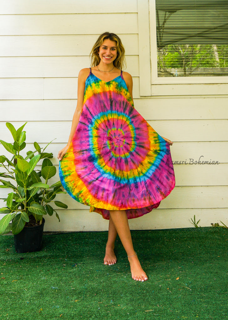 D4159- Hand Dyed Rainbow Sundress Hippie Dress
