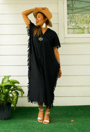 Black Cotton Maxi Kaftan Dress