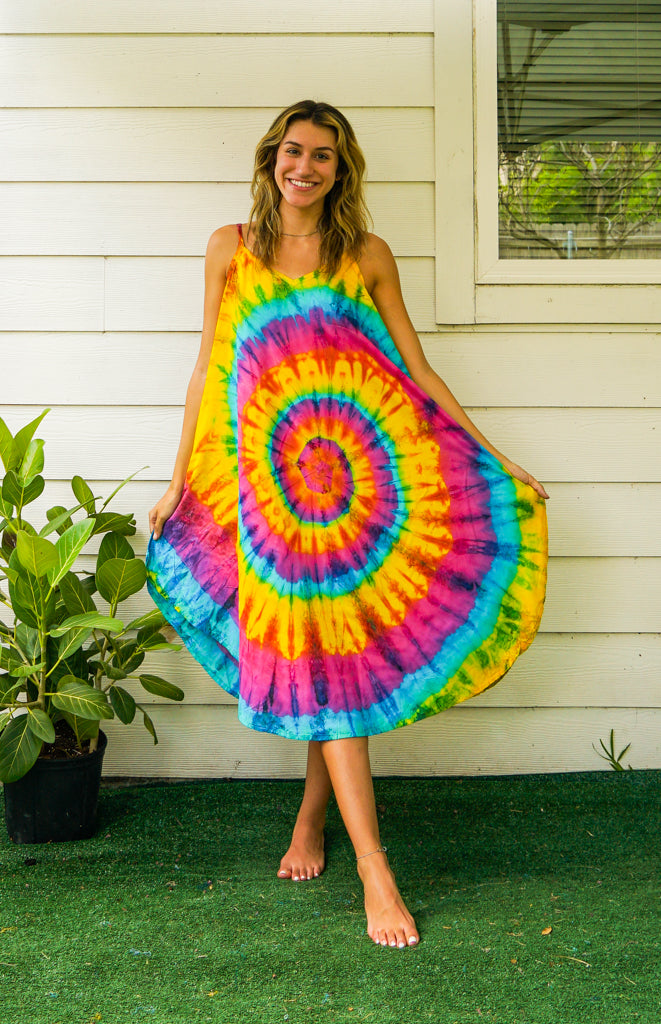 D4166- Hand Dyed Rainbow Sundress Hippie Dress