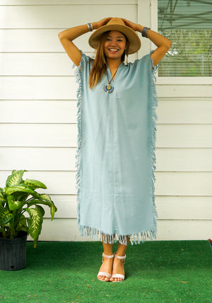 Blue Cotton Maxi Kaftan Dress