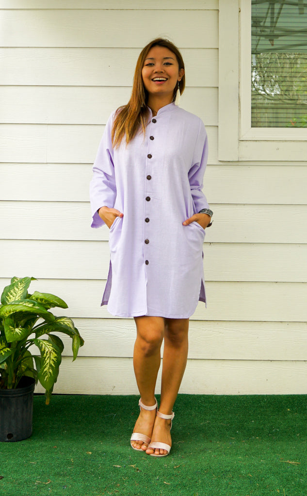 Lavender Organic Cotton Shirtdress with Pockets