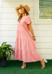 Peach Organic Cotton Tiered Maxi Dress