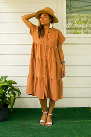 Brown Organic Cotton Tiered Maxi Dress