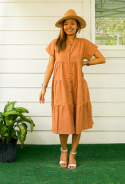 Brown Organic Cotton Tiered Maxi Dress