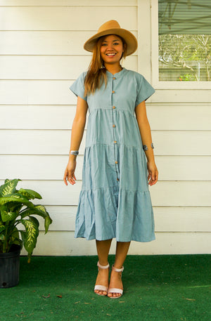 Blue Organic Cotton Tiered Maxi Dress