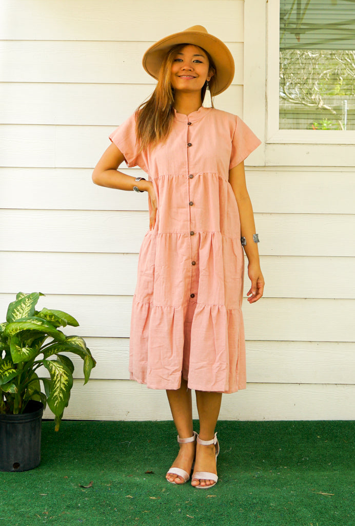 Old Rose Organic Cotton Tiered Maxi Dress