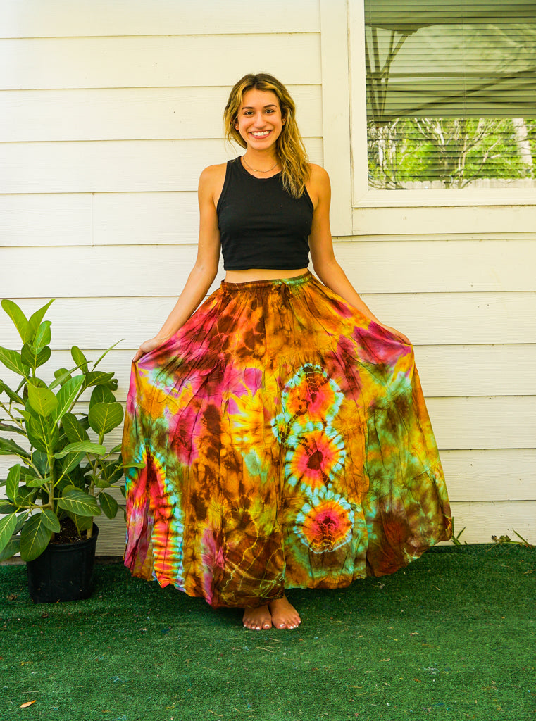 K4304- Hand Dyed Tiered Maxi Hippie Skirt