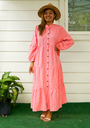 Pink Organic Cotton Tiered Maxi Dress