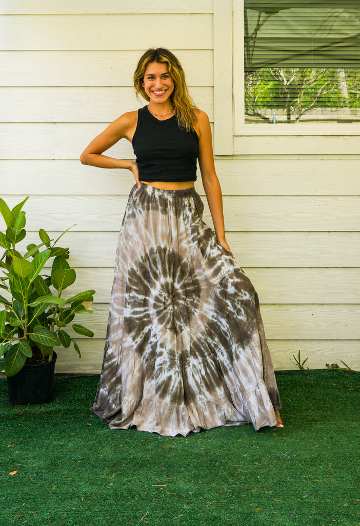 K4329- Hand Dyed Tiered Maxi Hippie Skirt