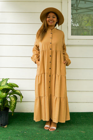 Brown Organic Cotton Tiered Maxi Dress