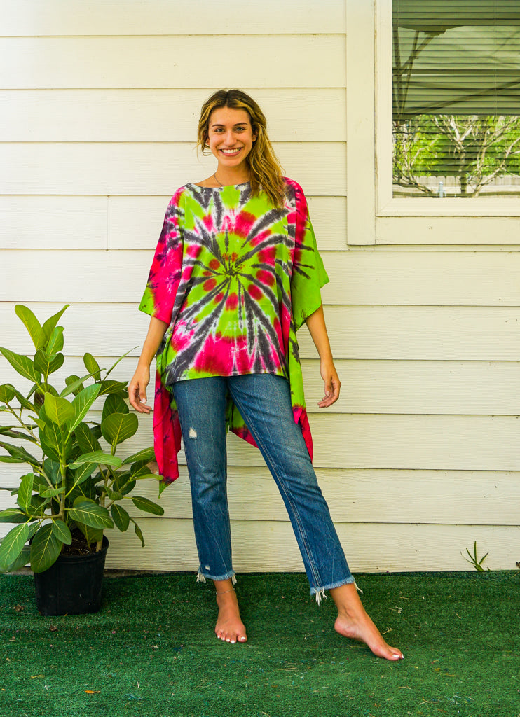 B4357- Hand Dyed Tunic Boho Kaftan Blouse Hippie Oversize Tops