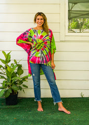 B4357- Hand Dyed Tunic Boho Kaftan Blouse Hippie Oversize Tops