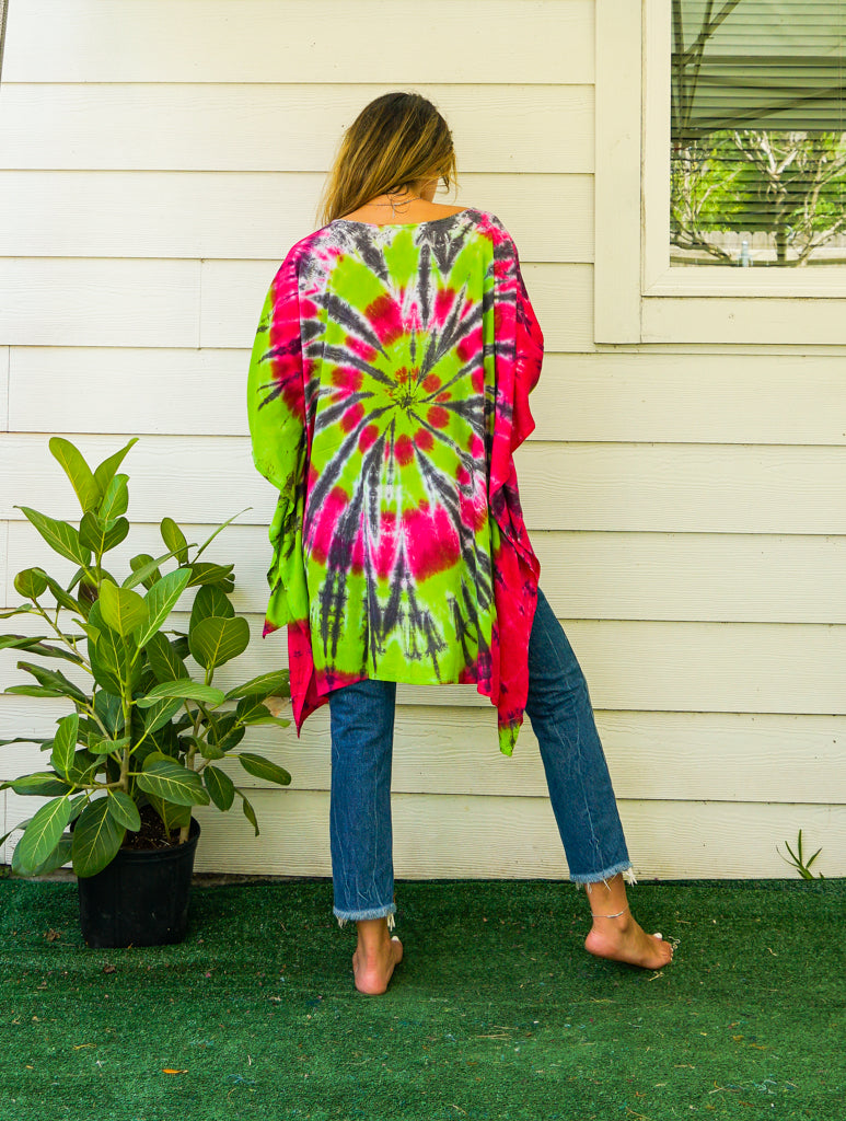 B4357- Hand Dyed Tunic Boho Kaftan Blouse Hippie Oversize Tops