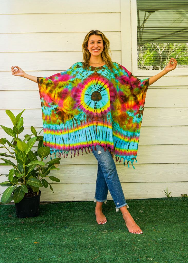 T4375- Hand Dyed Tunic Boho Kaftan Blouse Hippie Oversize Tops