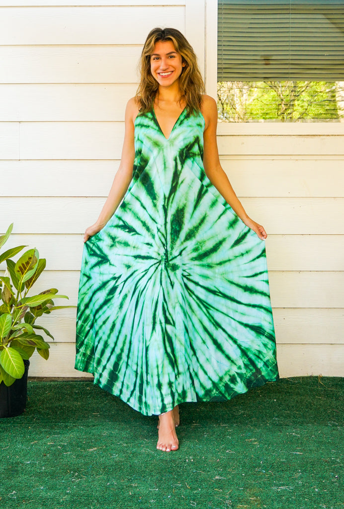 D7- Shibori Hand Dyed Goddess Boho Maxi Dress