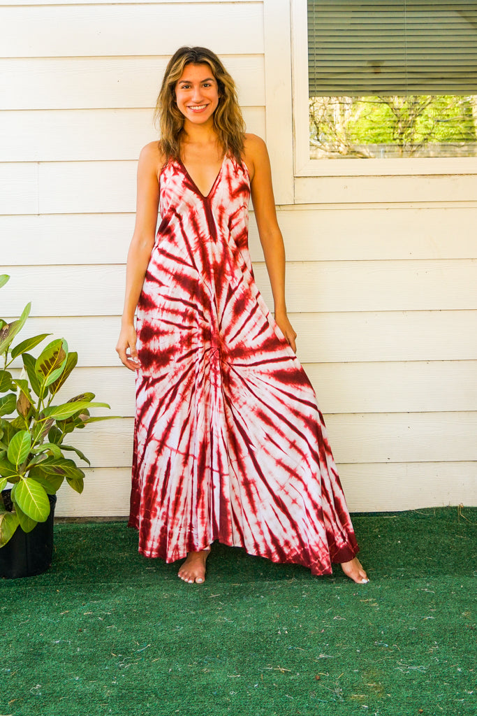 D10- Shibori Hand Dyed Goddess Boho Maxi Dress