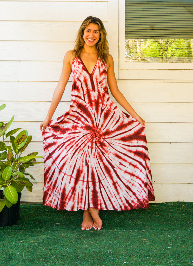 D10- Shibori Hand Dyed Goddess Boho Maxi Dress