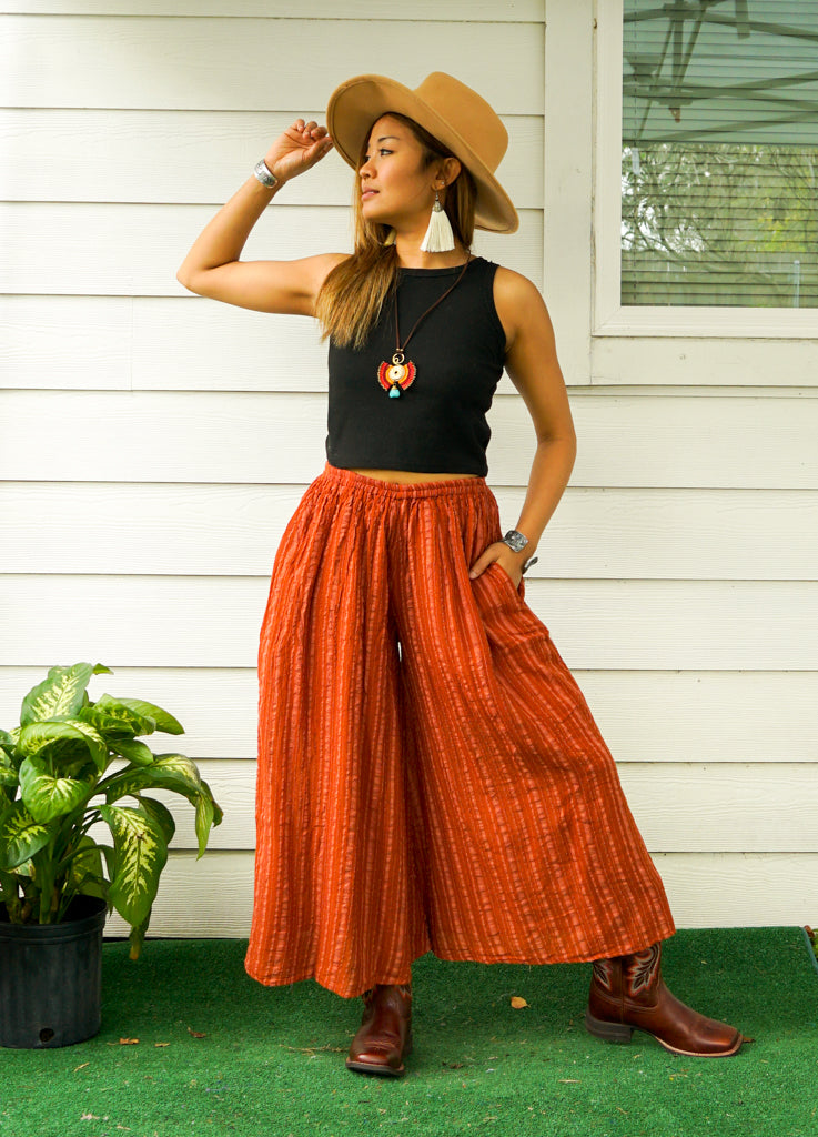 Rust Organic Linen Wide Legs Palazzo Pants