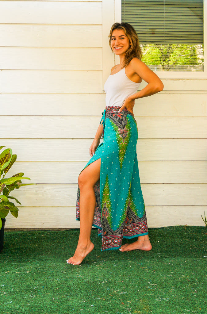 Green Peacock Palazzo Wrap Pants