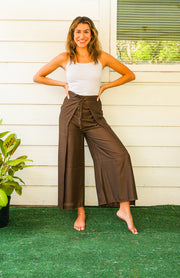 Solid Brown Palazzo Wrap Pants