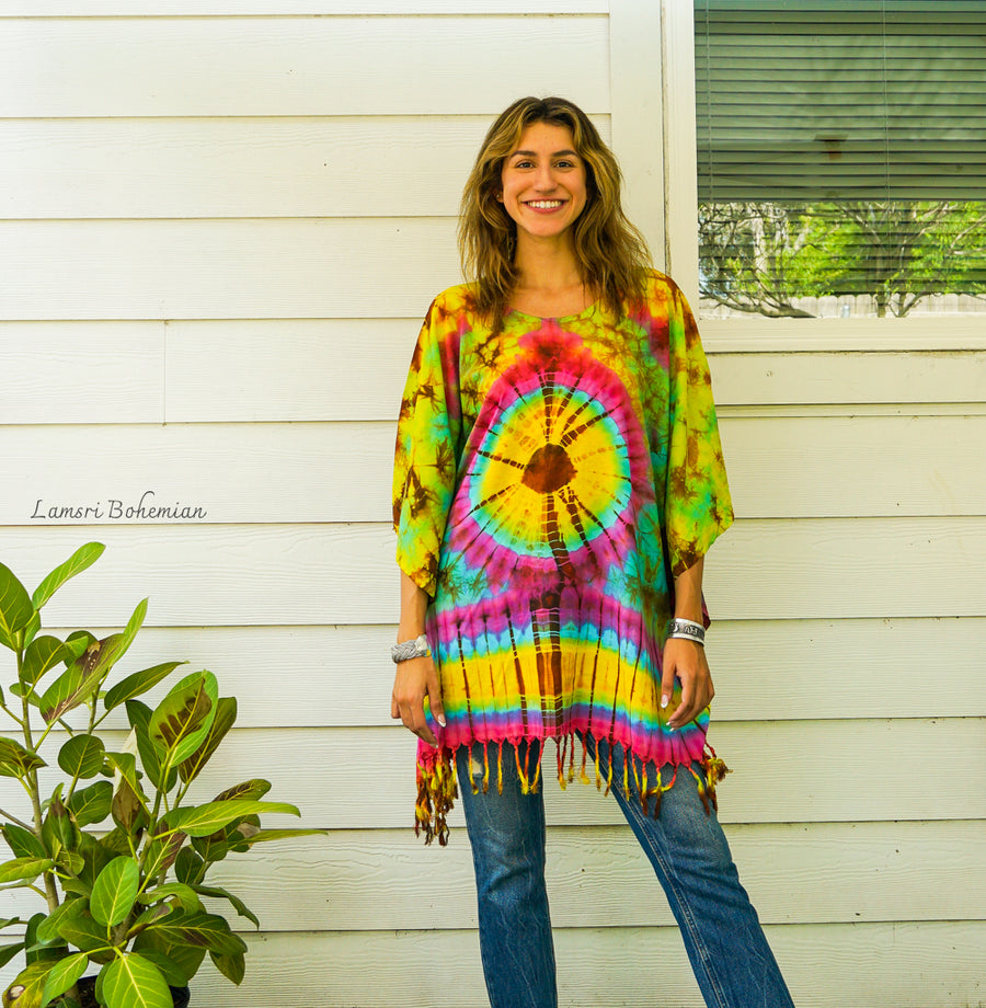 B4876- Hand Dyed Tunic Boho Kaftan Blouse Hippie Oversize Poncho Tops