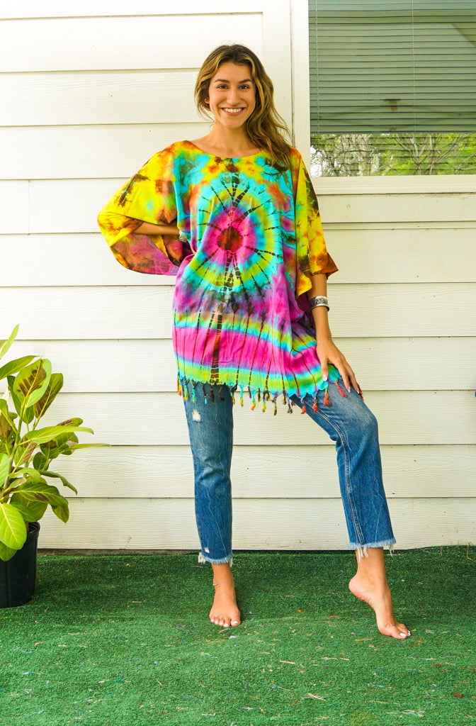 Hand Dyed Tunic Boho Kaftan Blouse Hippie Oversize Tops