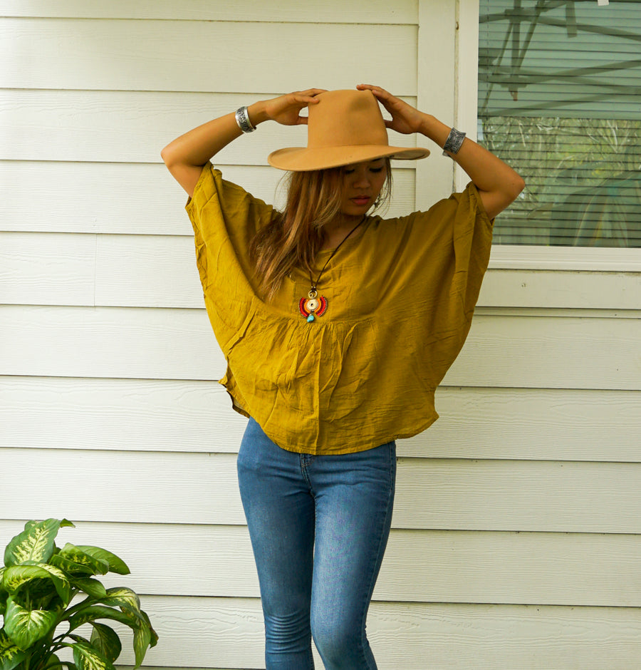 Mustard Yellow Raw Natural Cotton Gauze Blouse