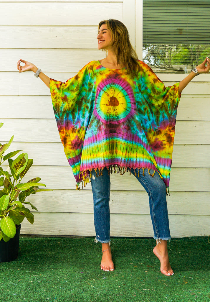 B4928- Hand Dyed Tunic Boho Kaftan Blouse Hippie Oversize Tops