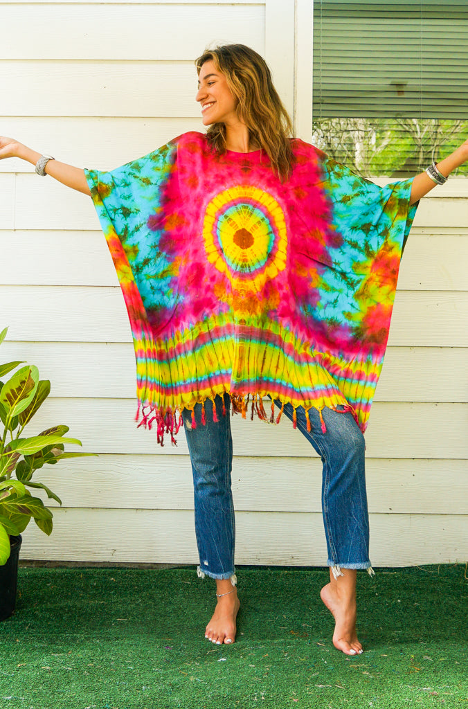 B4976- Hand Dyed Tunic Boho Kaftan Blouse Hippie Oversize Tops