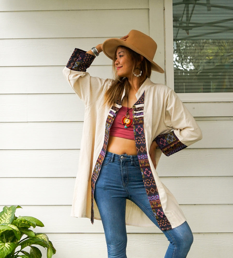 Natural Cotton Boho Jacket Cardigan with Pockets