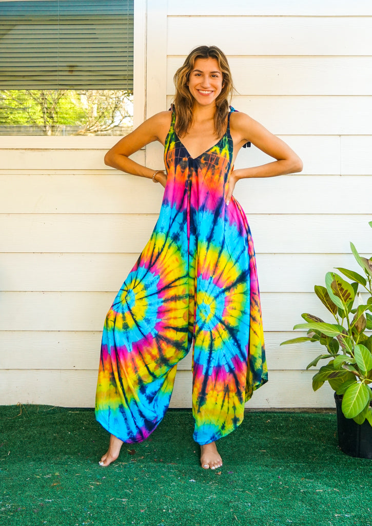 J18- Hand Dyed Wide Leg Boho Hippie Jumpsuits Rompers Pants