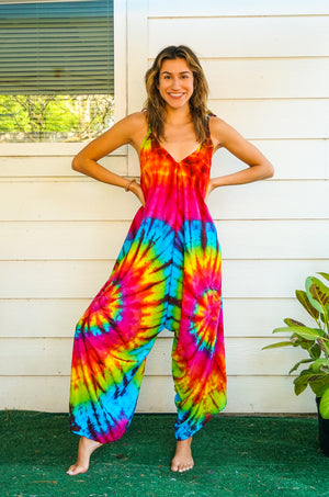 J21- Hand Dyed Wide Leg Boho Hippie Jumpsuits Rompers Pants