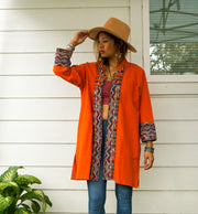 Rust Organic Cotton Boho Jacket Cardigan with Pockets