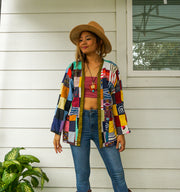 Patchwork Organic Cotton Boho Jacket Cardigan with Pockets